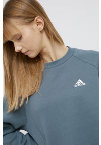 Adidas - adidas Bluza damska kolor szary gładka. Kolor: szary. Materiał: bawełna. Długość rękawa: raglanowy rękaw. Wzór: gładki