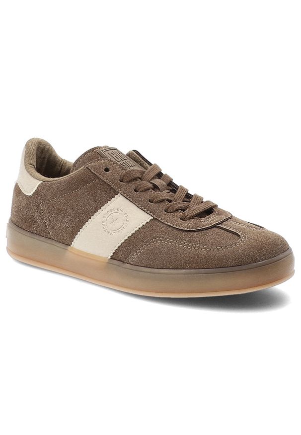 Big-Star - Sneakersy damskie Big Star, cholewka ze skóry ekologicznej z kontrastową wstawką klasyczne sznurowanie na płaskiej podeszwie, brązowe, TT274116. Zapięcie: sznurówki. Kolor: brązowy. Materiał: skóra ekologiczna. Szerokość cholewki: normalna. Obcas: na płaskiej podeszwie. Styl: klasyczny