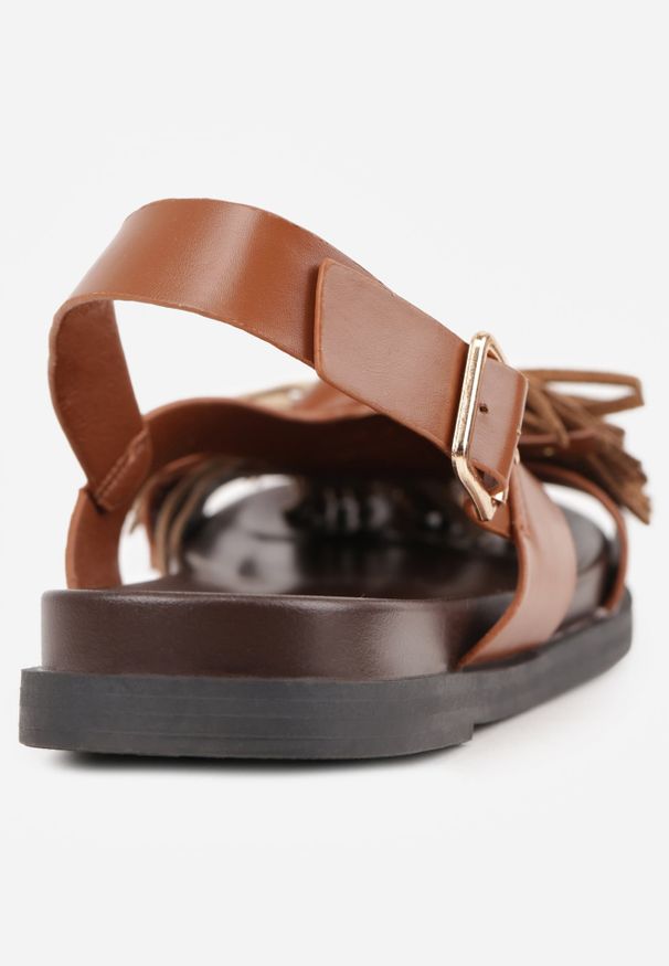 Renee - Jasnobrązowe Sandały VICES z Frędzlami z Przodu Callane. Zapięcie: sprzączka. Kolor: brązowy. Materiał: jeans