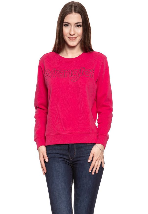 Wrangler - BLUZA WRANGLER DAMSKA CREW SWEAT BRIGHT ROSE W6079HYVC 112130450. Wzór: nadruk