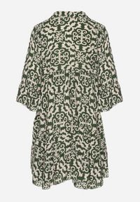 Born2be - Zielona Sukienka Rozkloszowana z Bawełny w Etniczny Wzór Zalista. Okazja: na co dzień. Kolor: zielony. Materiał: bawełna. Typ sukienki: rozkloszowane. Styl: boho, casual #6