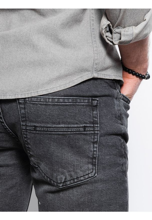 Ombre Clothing - Spodnie męskie jeansowe z przetarciami i dziurami SKINNY FIT P936 - czarne - XXL. Kolor: czarny. Materiał: jeans