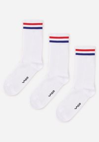 Renee - Białe 3-Pack Skarpety Bawełniane za Kostkę w Prążki Okelani. Kolor: biały. Materiał: bawełna. Wzór: prążki #1