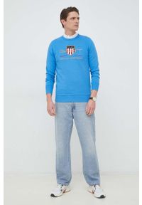 GANT - Gant bluza męska kolor niebieski z aplikacją. Okazja: na co dzień. Kolor: niebieski. Wzór: aplikacja. Styl: casual #5