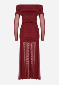 Born2be - Bordowa Taliowana Sukienka Typu Hiszpanka z Transparentnymi Wstawkami Halacia. Okazja: na imprezę. Typ kołnierza: dekolt hiszpanka. Kolor: czerwony. Styl: elegancki #4