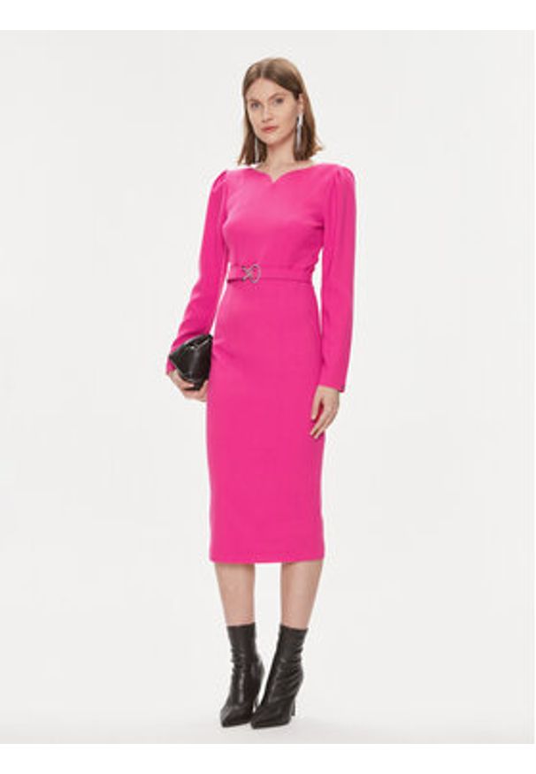 Nissa Sukienka koktajlowa RZ14405 Różowy Slim Fit. Kolor: różowy. Materiał: syntetyk. Styl: wizytowy