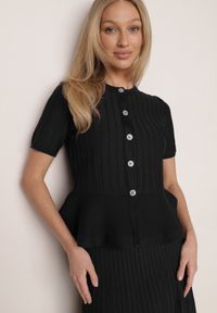 Born2be - Czarny Komplet z Wiskozą Rozkloszowana Spódnica i Bluzka z Baskinką Adrimala. Kolor: czarny. Materiał: wiskoza #3