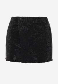 Born2be - Czarne Jeansowe Spódnico-Szorty w Eleganckim Stylu z Bawełną i Cyrkoniami Delatia. Okazja: na co dzień. Stan: podwyższony. Kolor: czarny. Materiał: bawełna, jeans. Wzór: aplikacja. Styl: elegancki #8