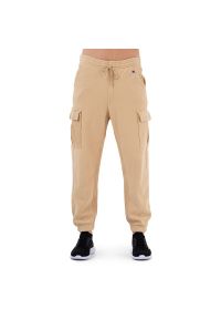 Spodnie Champion Elastic Cuff Cargo Pants 218645-MS039 - beżowe. Kolor: beżowy. Materiał: elastan, dresówka, bawełna. Wzór: haft