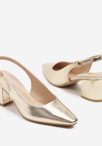 Renee - Złote Sandały na Słupku Typu Slingback Felvania. Okazja: na co dzień. Zapięcie: sprzączka. Kolor: złoty. Obcas: na słupku. Styl: klasyczny, casual, elegancki #5