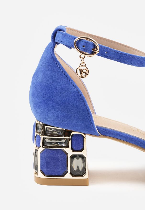 Renee - Niebieskie Czółenka Vices na Geometrycznym Słupku ze Skórzaną Wkładką Polori. Okazja: na co dzień. Zapięcie: sprzączka. Kolor: niebieski. Materiał: skóra. Wzór: geometria. Sezon: lato. Obcas: na słupku. Styl: casual, elegancki