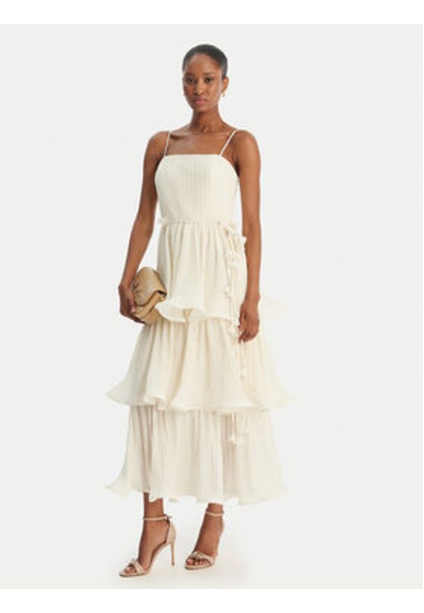 Guess Sukienka koktajlowa W6GKA GW2584 Écru Regular Fit. Kolor: kremowy. Materiał: syntetyk. Styl: wizytowy