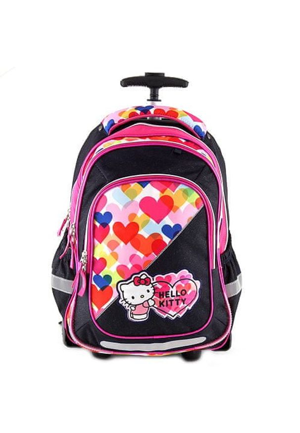 Target Docelowy wózek plecaka szkolnego, Hello Kitty, niebieskie, kolorowe serca. Kolor: niebieski. Wzór: kolorowy, motyw z bajki