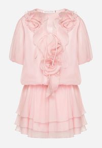 Born2be - Różowa Sukienka z Falbanami i Wiązaniem Tilanisse. Okazja: na spacer. Kolor: różowy. Wzór: aplikacja. Styl: elegancki #4