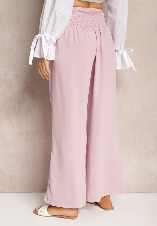 Renee - Różowe Spodnie Kuloty High Waist z Gumką w Talii Lipadre. Stan: podwyższony. Kolor: różowy. Długość: krótkie