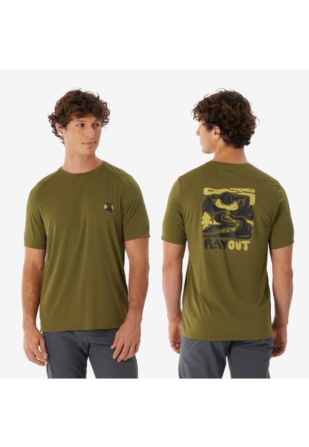 quechua - Koszulka turystyczna z krótkim rękawem męska Quechua MH500. Kolor: zielony, brązowy, wielokolorowy. Materiał: poliester, materiał. Długość rękawa: krótki rękaw. Długość: krótkie. Sport: turystyka piesza