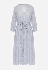 Renee - Niebieska Koronkowa Sukienka Boho Rozkloszowana z Paskiem w Talii Irinsea. Okazja: na co dzień. Kolor: niebieski. Materiał: koronka. Wzór: koronka. Typ sukienki: rozkloszowane, proste. Styl: boho #4