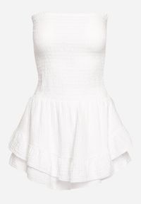 Born2be - Biały Kombinezon z Bawełny z Elastyczną Gumką w Talii i Falbanką Olialia. Okazja: na spacer. Kolor: biały. Materiał: bawełna. Sezon: lato #3