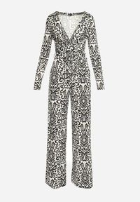 Renee - Czarno-Biały Długi Kombinezon z Ornamentalnym Wzorem i Wiązanym Paskiem Feniti. Kolor: czarny. Długość: długie. Styl: boho #3