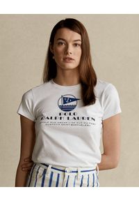 Ralph Lauren - RALPH LAUREN - Biała koszulka z nadrukiem. Okazja: na co dzień. Typ kołnierza: polo. Kolor: biały. Materiał: bawełna. Wzór: nadruk. Sezon: wiosna. Styl: casual #1