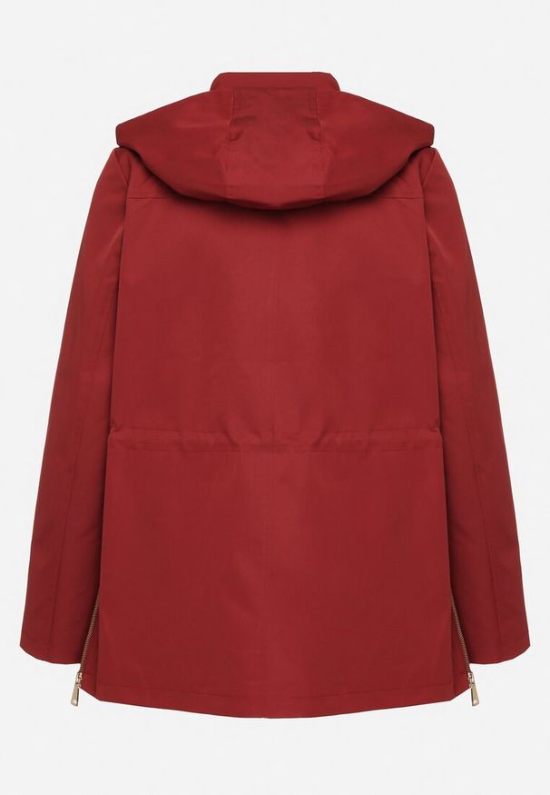 Born2be - Bordowa Kurtka Parka z Odpinanym Kapturem i Ozdobnymi Suwakami Velotia. Okazja: na co dzień. Kolor: czerwony. Materiał: jeans, koronka. Długość rękawa: długi rękaw. Długość: długie. Wzór: koronka. Styl: elegancki, casual, klasyczny