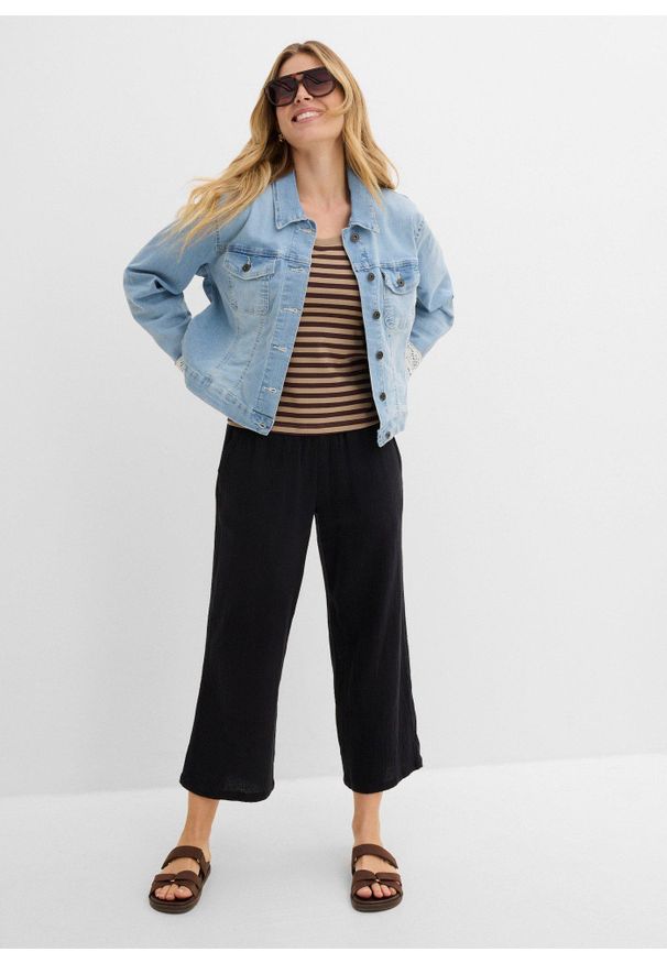 bonprix - Muślinowe spodnie culotte z bawełny. Kolor: czarny. Materiał: bawełna. Styl: elegancki