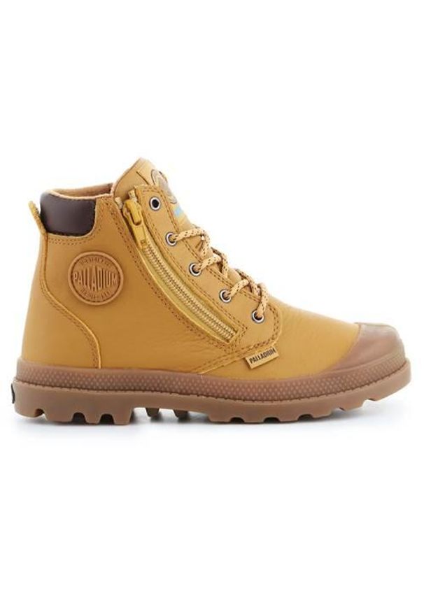 Buty do chodzenia dla dzieci Palladium Pampa HI Cuff WP. Wysokość cholewki: za kostkę. Zapięcie: sznurówki. Kolor: pomarańczowy. Materiał: guma, materiał, syntetyk. Szerokość cholewki: normalna. Sport: turystyka piesza