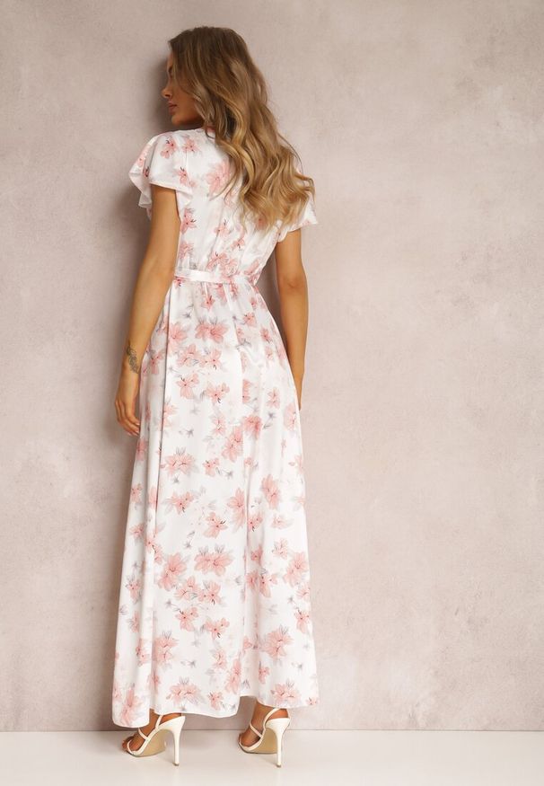 Renee - Biała Sukienka Lecerf. Kolor: biały. Materiał: materiał. Wzór: kwiaty. Sezon: lato. Typ sukienki: kopertowe. Styl: elegancki. Długość: maxi