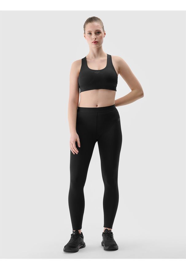 4f - 4F Legginsy treningowe z materiału z recyklingu damskie - czarne XS. Stan: podwyższony. Kolor: czarny. Materiał: materiał. Wzór: jednolity, ze splotem, gładki. Sport: fitness
