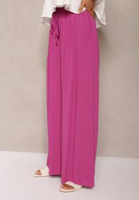 Renee - Fuksjowe Szerokie Spodnie High Waist z Gumką w Talii Ilnena. Okazja: na co dzień. Stan: podwyższony. Kolor: różowy. Styl: klasyczny, elegancki, casual #4