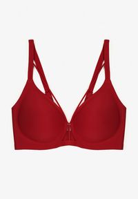 Born2be - Bordowy Biustonosz z Ozdobnymi Paskami Zetessa. Kolor: czerwony. Materiał: jeans. Wzór: paski #6