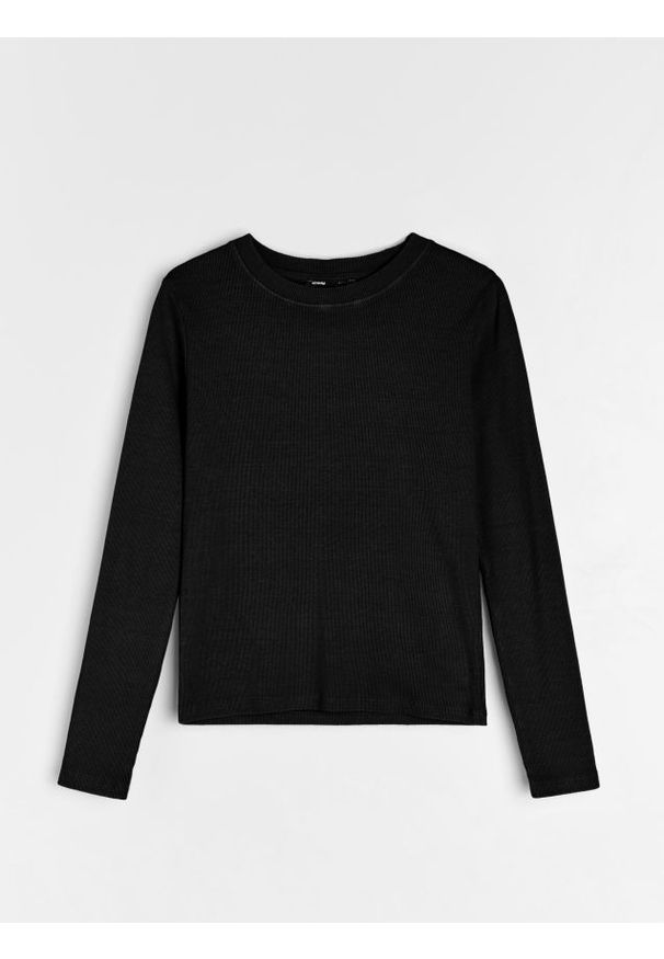 Sinsay - Prążkowana bluzka - czarny. Kolor: czarny. Materiał: prążkowany
