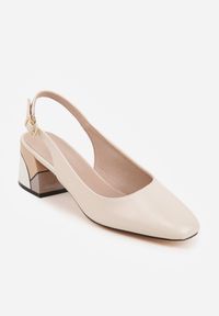 Born2be - Beżowe Czółenka VICES na Ozdobnym Słupku z Odkrytą Piętą Sanegea. Okazja: na wesele, do pracy, na co dzień, na ślub cywilny. Zapięcie: pasek. Kolor: beżowy. Materiał: jeans. Obcas: na słupku. Styl: casual, klasyczny, elegancki #5