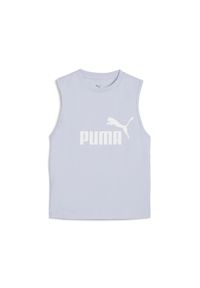 Puma - Damska wąska koszulka bez rękawów z logo No. 1 ESS PUMA Cool Weather Blue. Kolor: fioletowy, niebieski, wielokolorowy. Materiał: guma. Długość rękawa: bez rękawów. Wzór: nadruk. Sport: bieganie