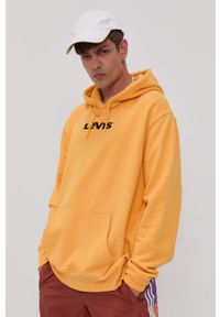Levi's® - Levi's Bluza bawełniana męska kolor pomarańczowy z kapturem z nadrukiem. Okazja: na spotkanie biznesowe, na co dzień. Typ kołnierza: kaptur. Kolor: pomarańczowy. Materiał: bawełna. Wzór: nadruk. Styl: casual, biznesowy