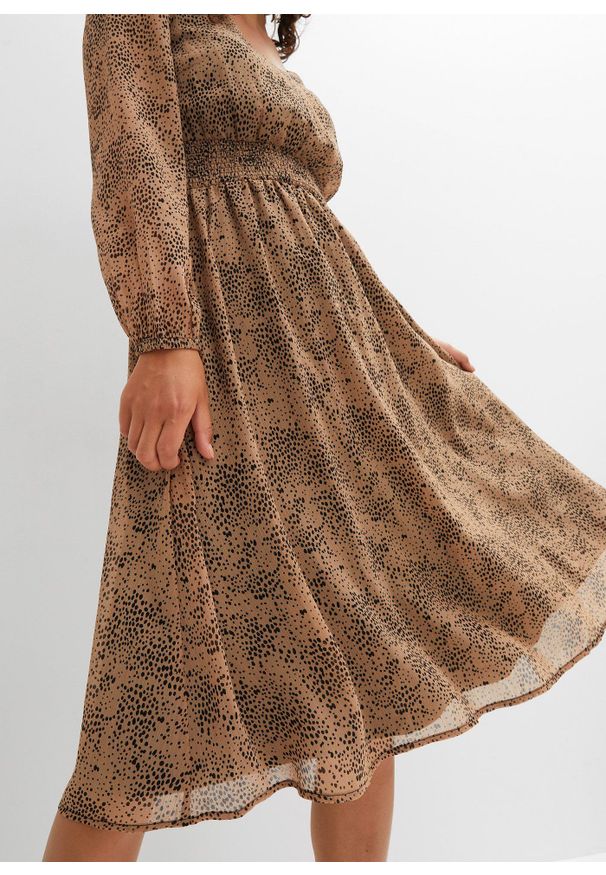 bonprix - Sukienka szyfonowa. Kolor: brązowy. Materiał: szyfon. Styl: elegancki