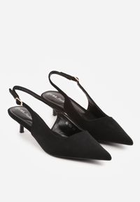 Born2be - Czarne Czółenka na Szpilce Typu Kaczuszka z Odkrytą Piętą Vetiena. Okazja: na co dzień. Zapięcie: sprzączka. Kolor: czarny. Materiał: jeans. Obcas: na szpilce. Styl: casual, elegancki, klasyczny, wizytowy #7