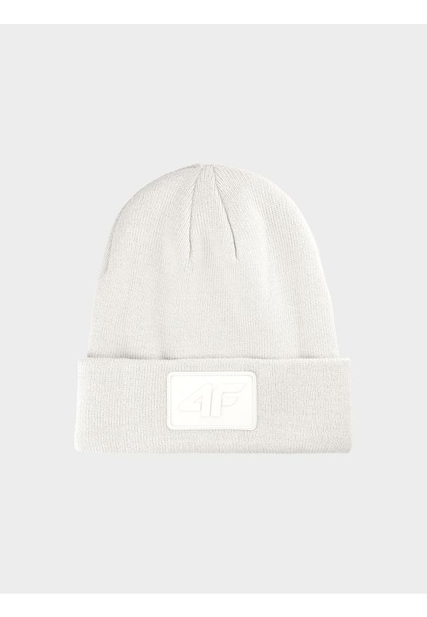 4f - Czapka beanie uniseks - biała. Kolor: biały. Materiał: syntetyk, materiał. Sezon: zima. Styl: sportowy, klasyczny