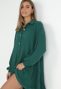 Born2be - Zielona Sukienka Plisowana Koszulowa Volno. Kolor: zielony. Materiał: tkanina. Sezon: zima. Typ sukienki: koszulowe
