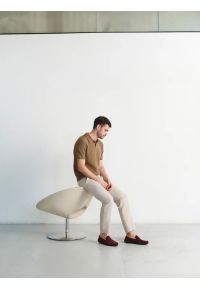 Ryłko - Bordowe mokasyny męskie z weluru. Kolor: czerwony. Materiał: skóra, welur. Styl: street, sportowy, klasyczny #1