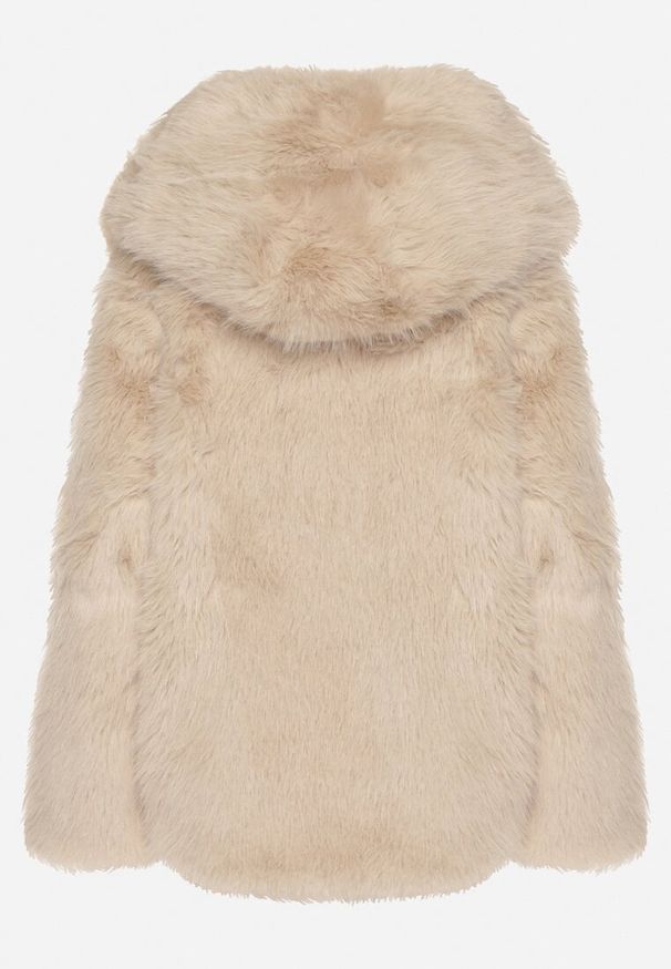 Born2be - Beżowa Kurtka Futerko Oversize z Kapturem Unillea. Okazja: na co dzień. Typ kołnierza: kaptur. Kolor: beżowy. Materiał: futro. Styl: elegancki, casual