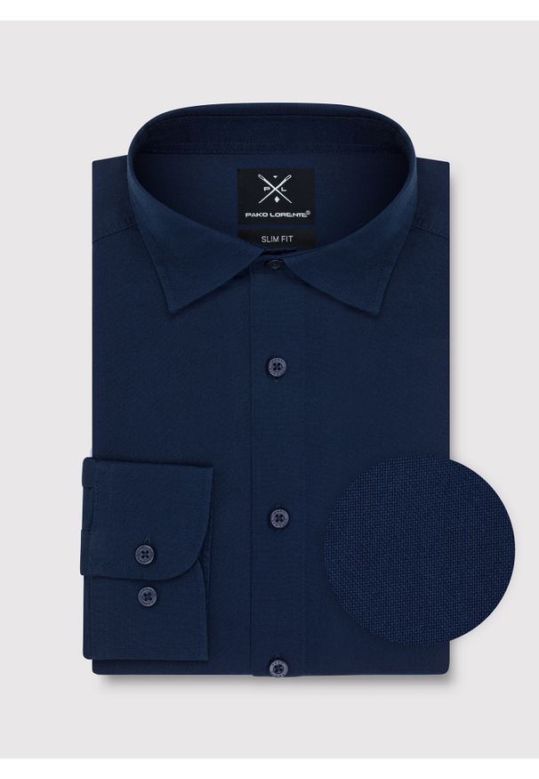 Pako Lorente - PAKO LORENTE – Granatowa bawełniana koszula męska. Kolor: niebieski, biały. Materiał: bawełna. Długość rękawa: długi rękaw. Długość: długie. Styl: elegancki