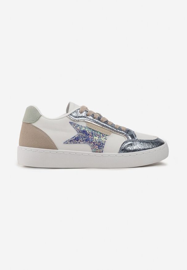 Renee - Niebieskie Sneakersy z Brokatowymi Wstawkami i Gwiazdką Reniva. Kolor: biały