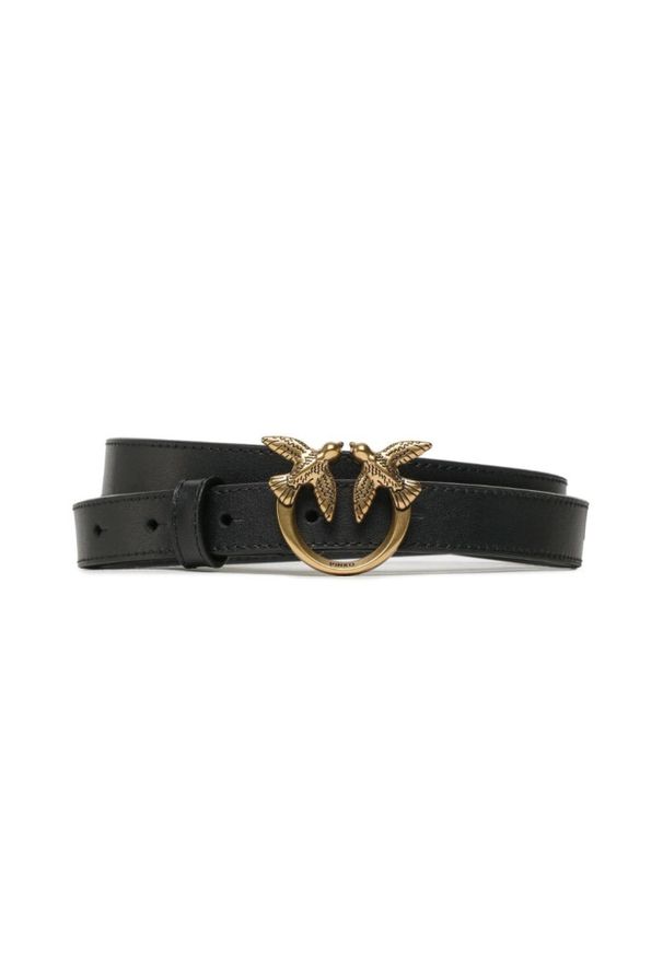 Pinko - PINKO Czarny pasek damski Love Berry H2 Belt, Rozmiar M. Kolor: czarny. Materiał: skóra