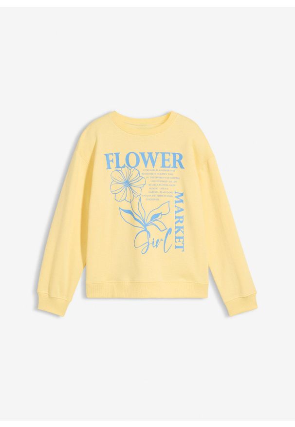 bonprix - Bluza z czystej bawełny organicznej. Kolor: żółty. Materiał: bawełna. Wzór: nadruk