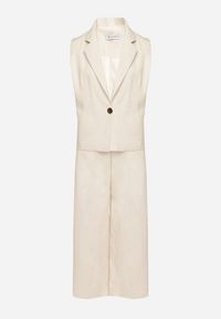 Born2be - Beżowy Komplet Garniturowy z Lnem Kamizelka i Spodnie z Zakładkami Idasila. Kolor: beżowy. Materiał: len #4