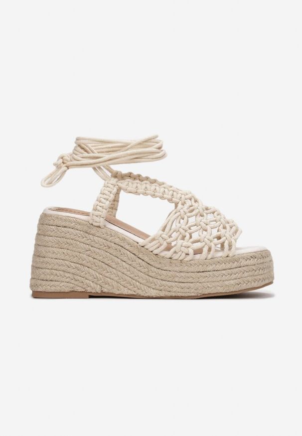 Renee - Beżowe Sandały Eudolea. Kolor: beżowy. Obcas: na koturnie. Styl: boho, elegancki
