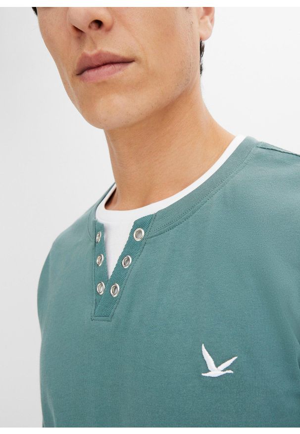 bonprix - Bluzka z długim rękawem 2 w 1 (2 szt.). Kolor: niebieski. Długość rękawa: długi rękaw. Długość: długie. Wzór: haft