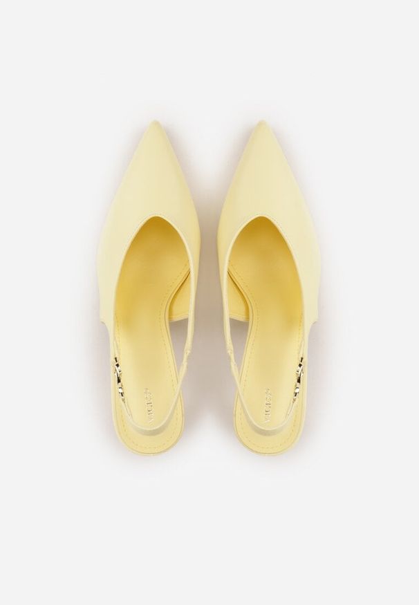 Renee - Żółte Szpilki Slingback VICES z Cholewką z Wycięciem V Natonale. Zapięcie: bez zapięcia. Kolor: żółty. Materiał: koronka. Szerokość cholewki: normalna. Obcas: na szpilce
