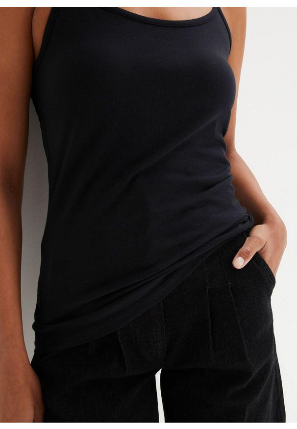 bonprix - Top na cienkich ramiączkach (2 szt.), z czystej bawełny organicznej. Kolor: czarny. Materiał: bawełna. Długość rękawa: na ramiączkach